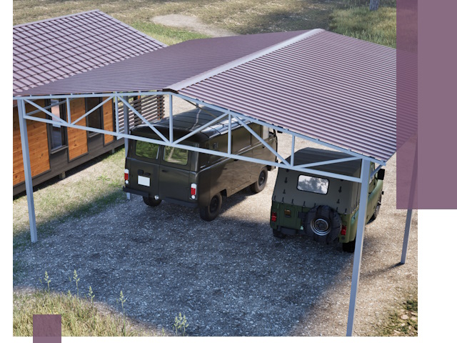 Двускатные навесы под ключ в Карталах — изготовление и монтаж